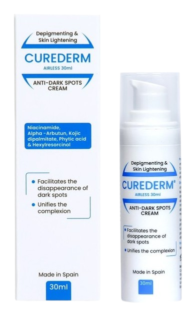 CUREDERM Anti-Dark Spots Cream — 30ml airless pump and box